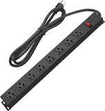 Heavy Duty Surge Protector Power Strip with 8 Outlets 6FT 14AWG Metal Extension Cord Wall Mount Black