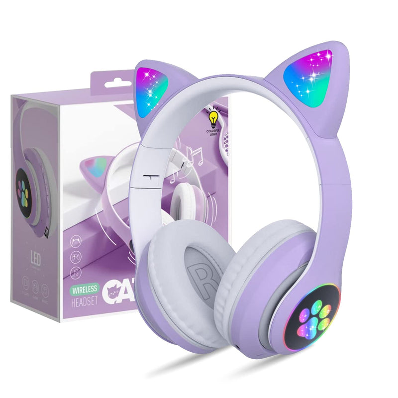 Bluetooth Headphones For Kids, Cute Ear Cat Ear Led Light Up Foldable Headphon