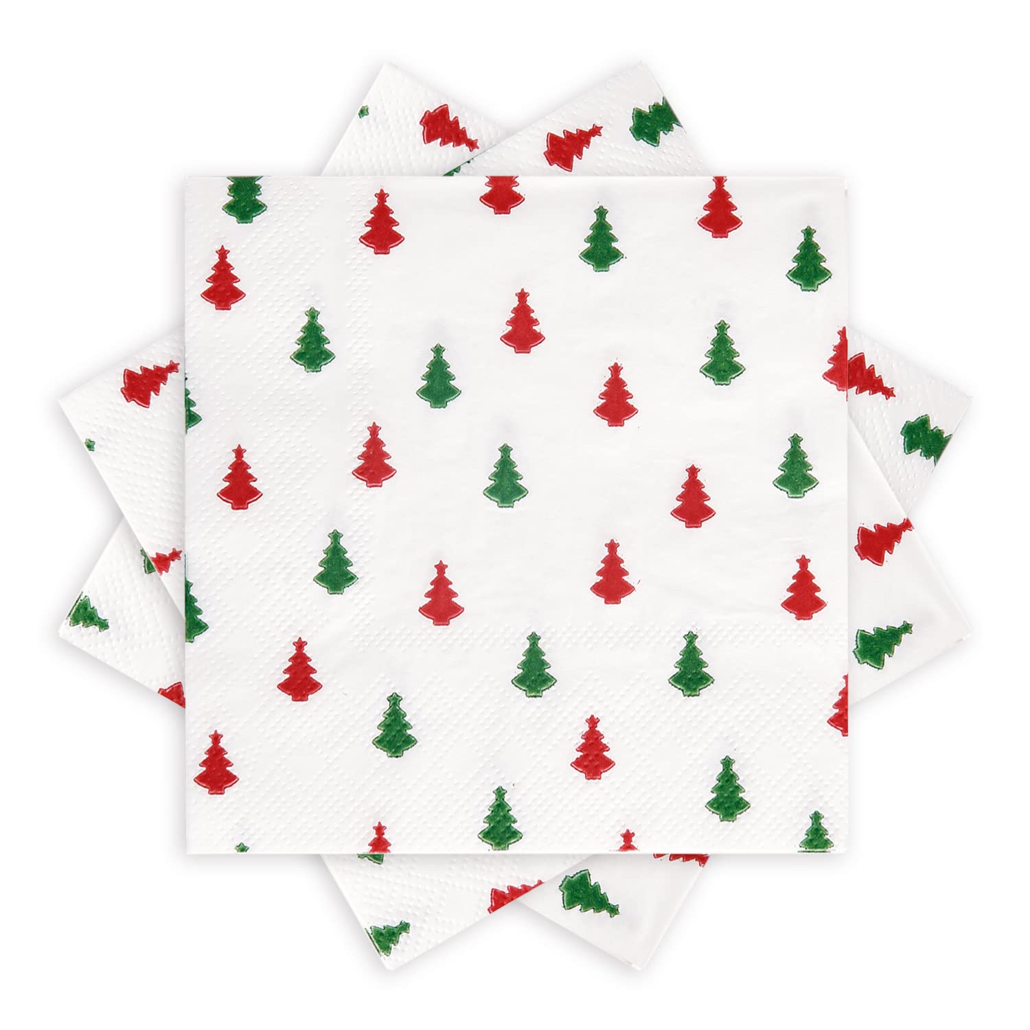 60 Pack Christmas Paper Napkins Christmas Tree Red Green 5 X 5 "Disposable White Beverage Napkins Decorative Table Napkin For New Year Winter Dinner Merry Christmas Holiday Xmas Party Supplies