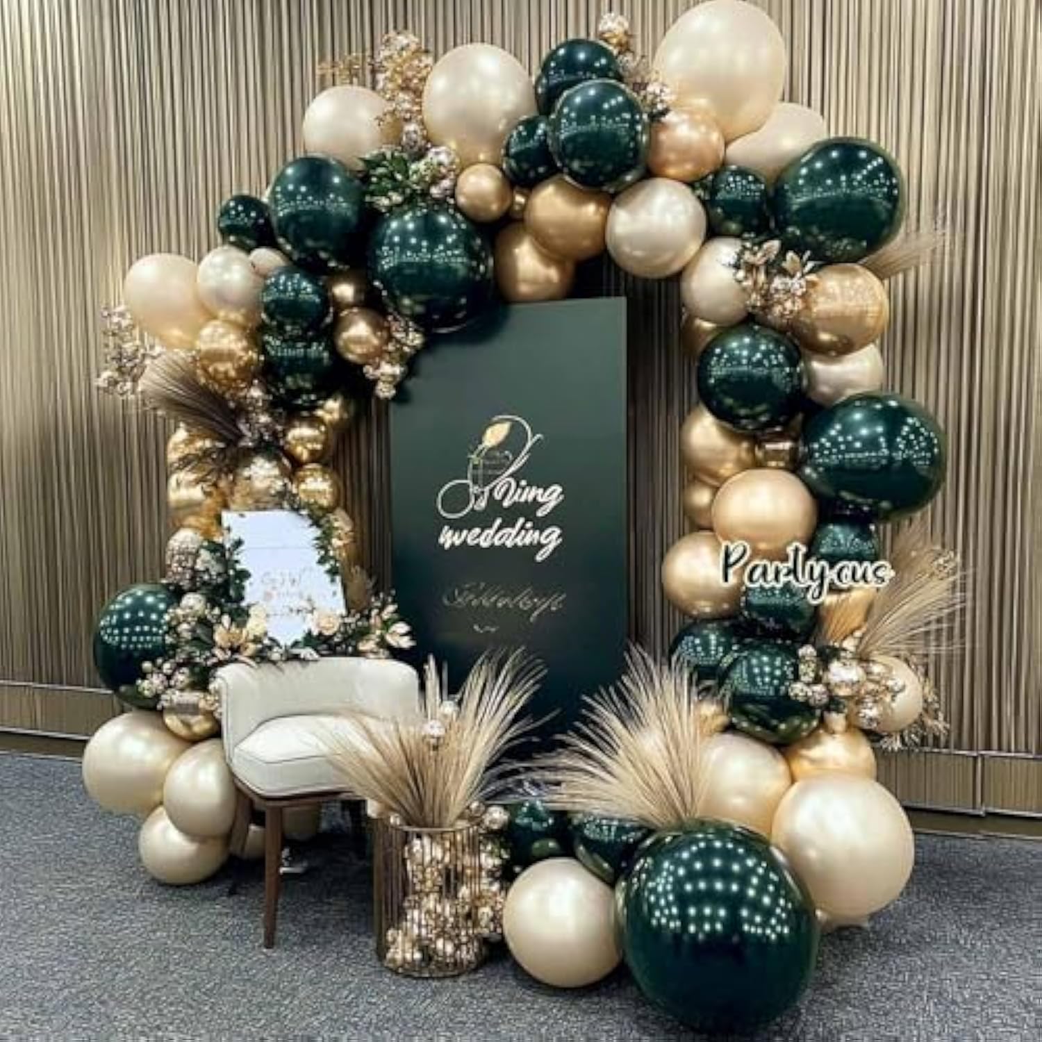 Emerald Green Gold Balloon Arch Garland Double Stuffed Dark Forest Green Pearl White Sand Ivory Balloon Kit For Birthday Wedding Anniversary Graduation Party Decoration