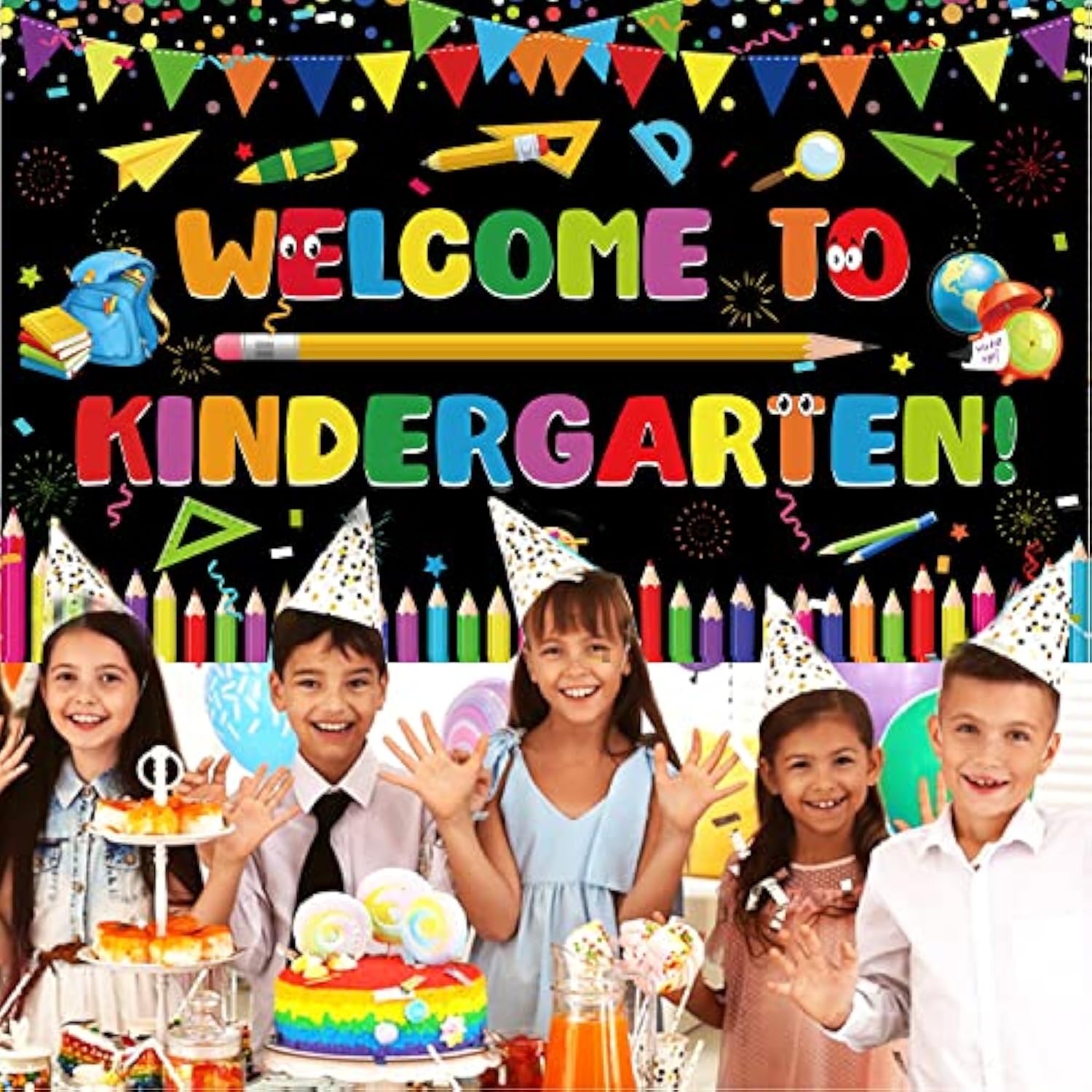 Kindergarten First Day Party Backdrop Welcome Banner Photo Booth Props