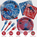 96 Pcs Spider Party Supplies Disposable Tableware Set Serve 24 Guests Include Spider Web Paper Plates And Napkins Plastic Forks For Birthday Party Baby Shower Halloween Decorations(Classic)