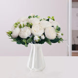 Peonies Artificial Flowers 4 Pcs Peonies Bouquets 20 Heads Silk Fake Flowers For Home Window Wedding Party Decoration(White),Vase No Included