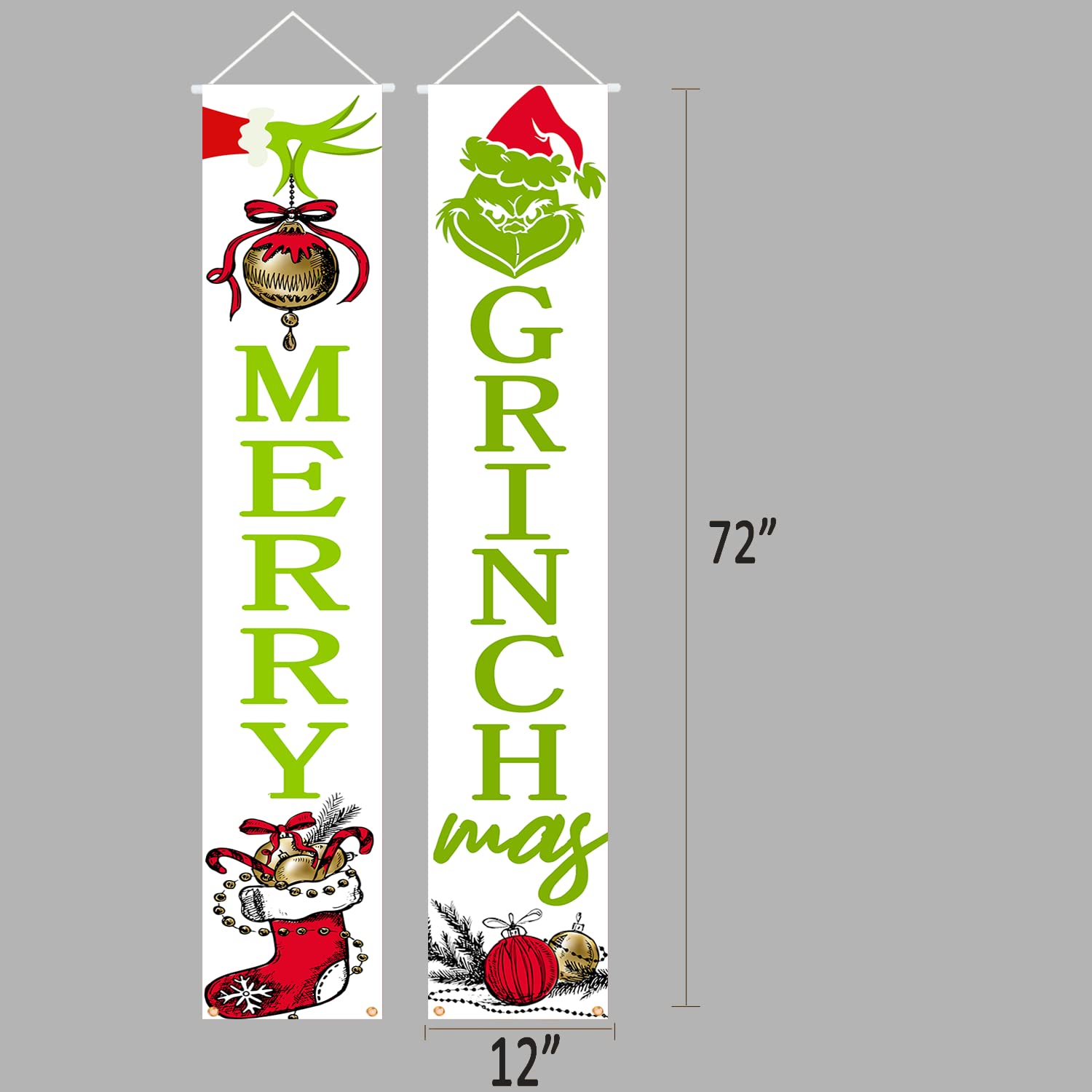 Christmas Grinch Porch Banner,Christmas Grinch Porch Sign Funny Xmas Hanging Banners For Home Indoor Outdoor