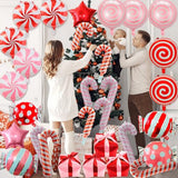 Christmas Candy Cane Balloons Decorations - 42 Pcs Candy Cane Foil Balloons with Tape, Mylar Sweet Round Christmas in July Balloon for Party Birthday Wedding, Red Pink Xmas Theme Party Decorations