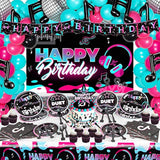 Music Party Supplies Kit – Disco Theme Decor with Balloons, Backdrop, Banners & Tableware Set