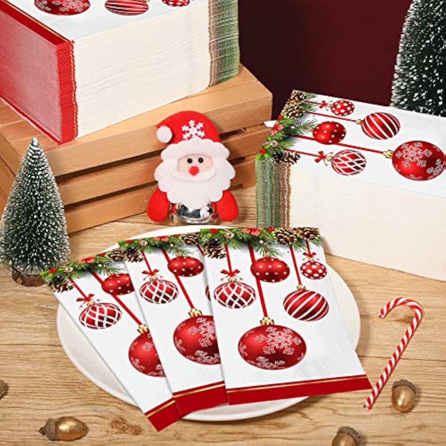 200 Pcs Christmas Napkins Disposable Paper Xmas Disposable Guest Towels Merry Christmas Dinner Napkins Design For Winter Holiday Party Supplies Tableware Decorations (Baubles Style)