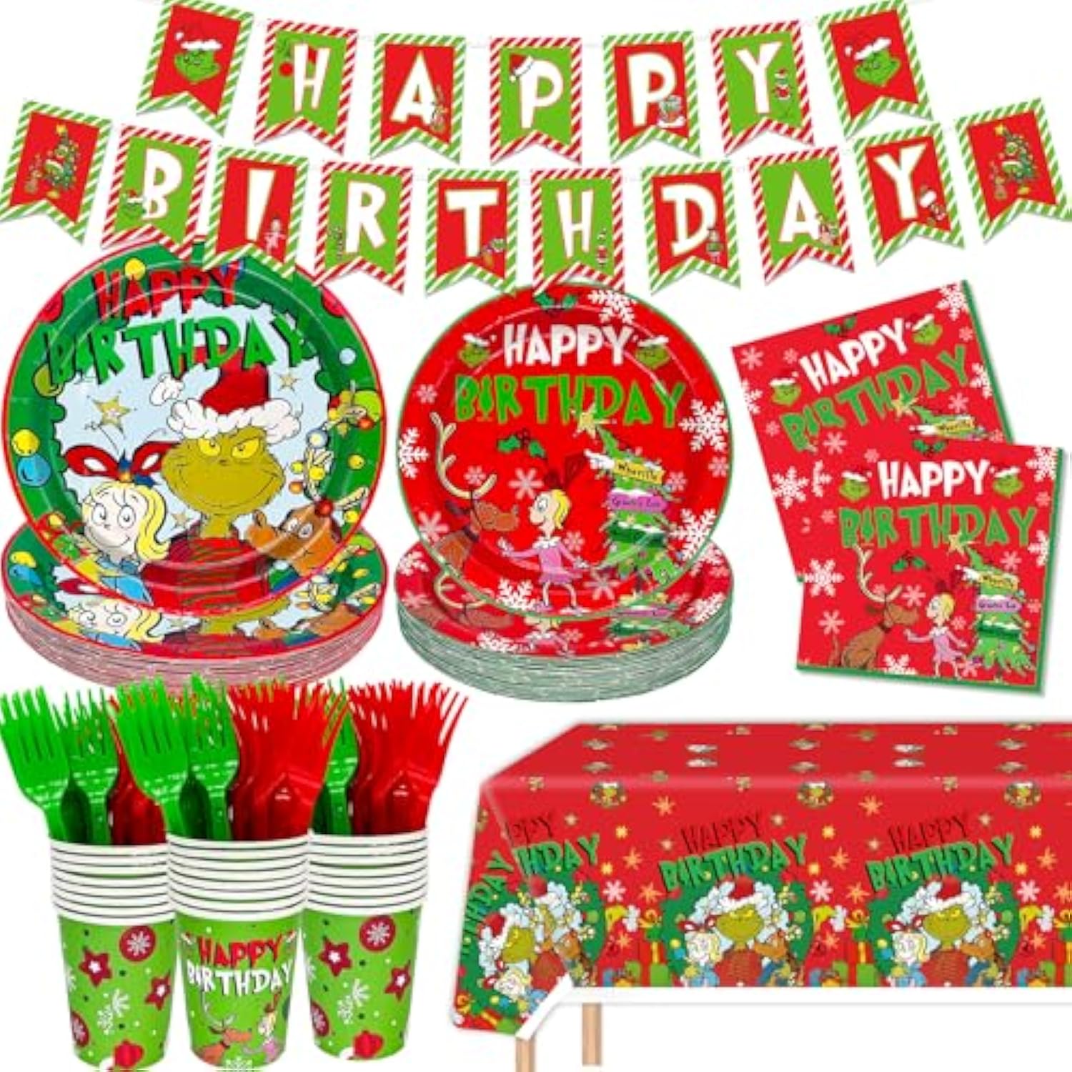 122Pcs Christmas Birthday Party Decorations Christmas Birthday Supplies Tableware Set With Plates Napkins Christmas Tableware For Christmas Party Decorations Happy Holidays Decorations