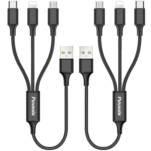 2 Pack 1FT 3 in 1 Multi Charging Cable USB C Micro USB Short Braided Charger Cord