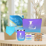 Blue Initial L Monogrammed Personalized Gifts Birthday Gifts For Women Mom Bestie Friend Sister Wife Christmas Valentine'S Day Wine Glass Housewarming Makeup Bag Wine Tumbler Candle Bracelet Set