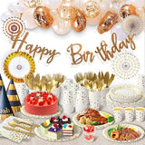 175Pcs White And Gold Party Supplies, Severs 25 Disposable Party Dinnerware, Gold Plastic Forks Knives Spoons And Golden Dot Paper Plates, White Napkins Cups For Graduation, Birthday, Wedding