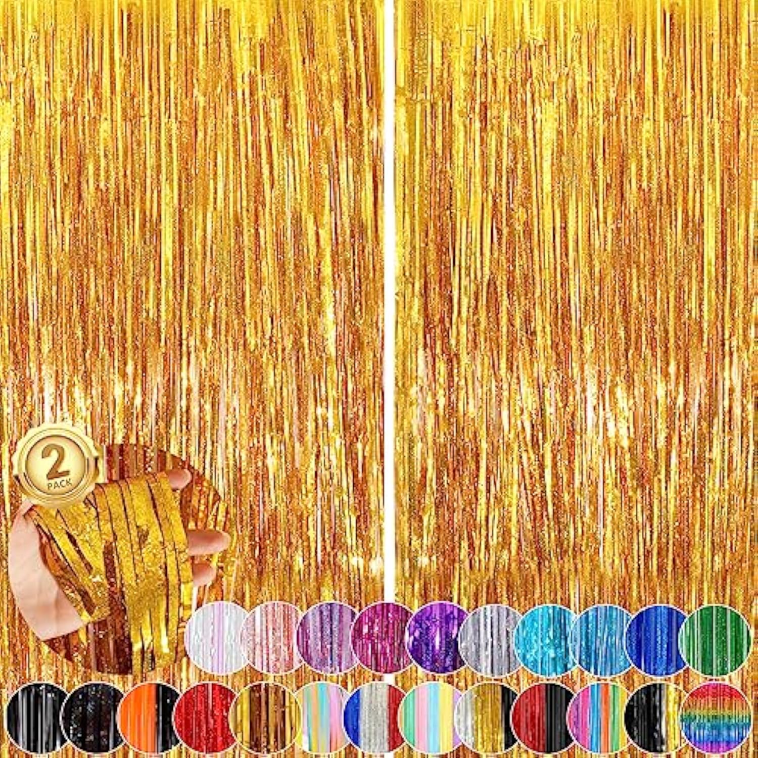 2 Pack Gold Tinsel Streamers 3.3x8.3ft Fringe Backdrop for Party Decor
