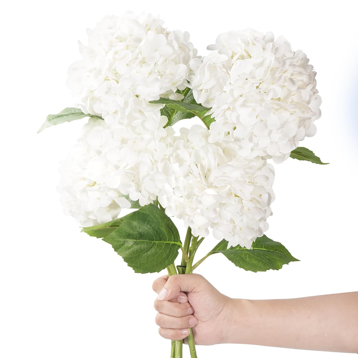 20" 4Pcs White Faux Hydrangea Flowers Real Touch Fake Hydrangeas Bouquet Hydrangea Artificial Flowers With Leaves Stems For Centerpiece Arrangements Wedding Party Home Décor