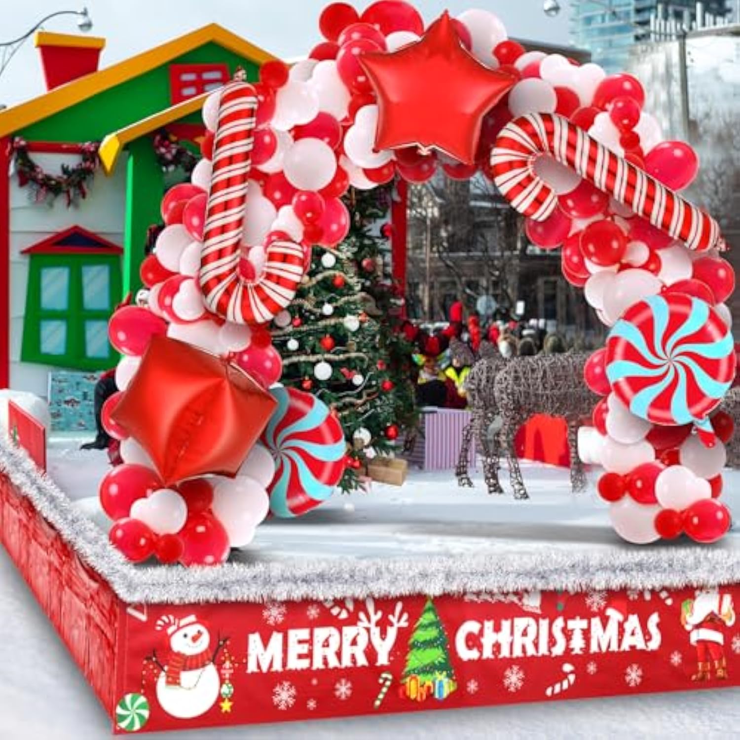 12 Pcs Christmas Parade Float Decorating Kit, Xmas Balloon Garland Arch Kit Merry Christmas Banner Metallic Red Foil Fringe Metallic Tinsel Twist Garland For Party Decor (Sliver)