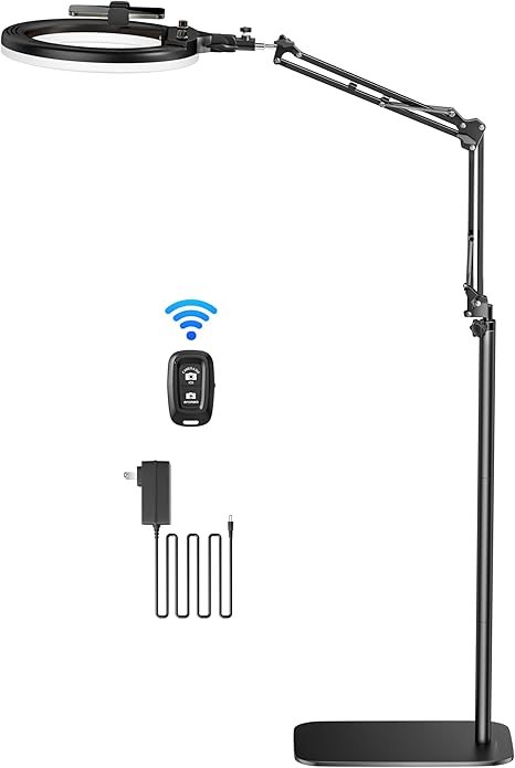 14 Inch LED Ring Light with Overhead Phone Mount Stand and Holder for Video Recording Streaming and Content Creation