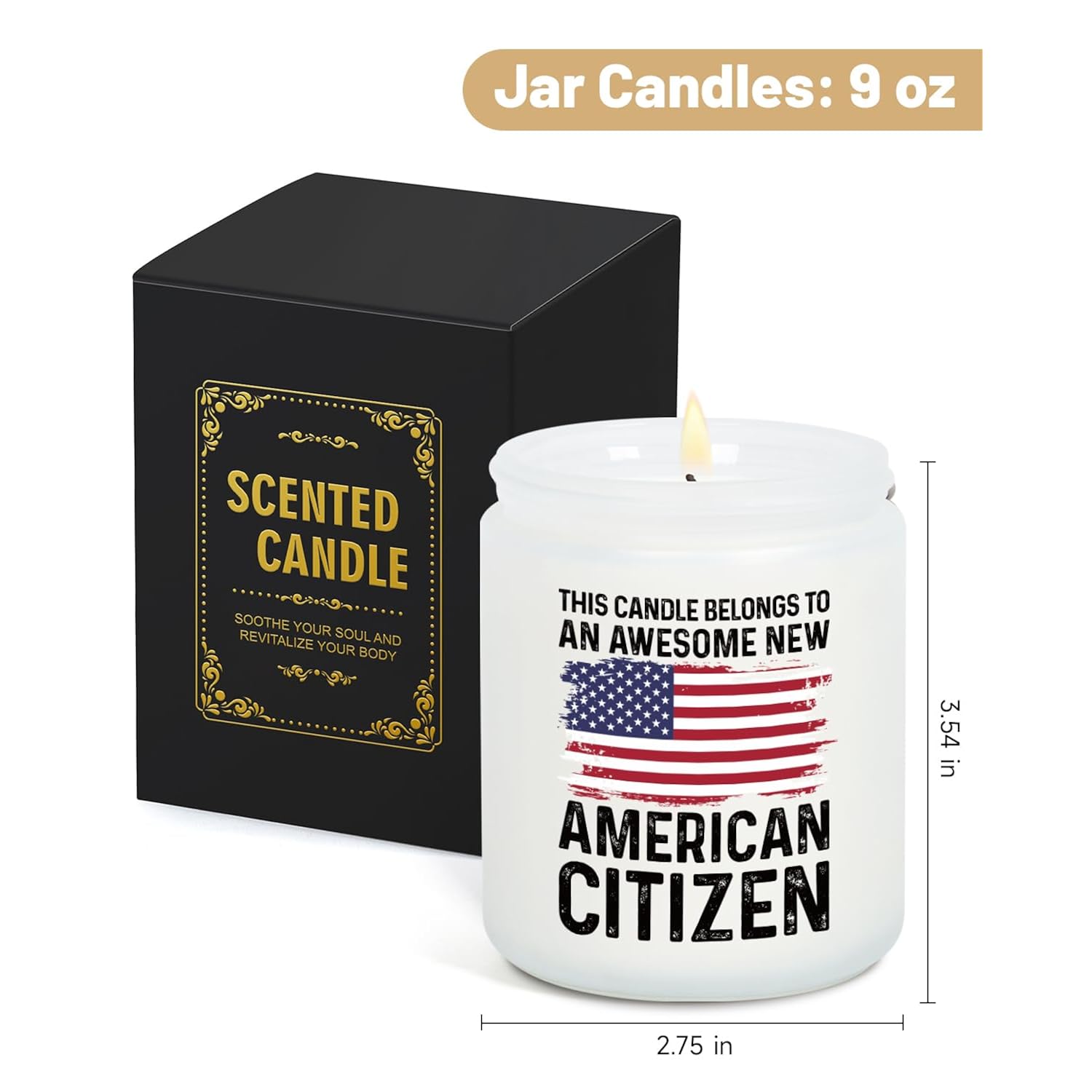 Us Citizenship Gifts - 2025 American Citizenship Gift Party Decoration - New Us Citizen Gifts 9Oz Scented Candle, Gold