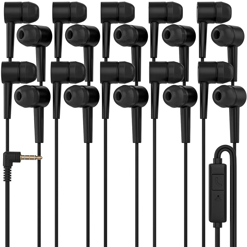 10 Pack Black Color Kid'S Wired Microphone Earbud Headphones, Individually Bag