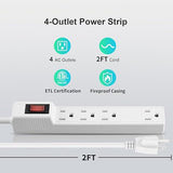 2 Pack Surge Protector Power Strip 4 Outlets 2FT Extension Cord Wall Mount White