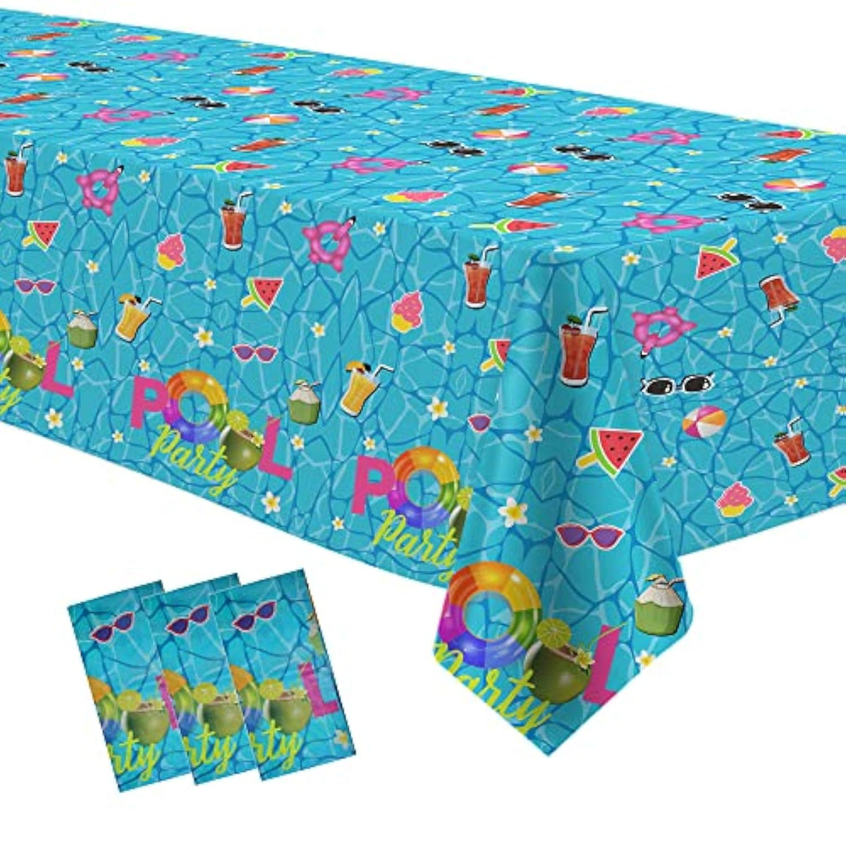 Pool Party Decorations Tablecloth, Disposable Summer Beach Party Tablecover For Birthday Baby Shower, Beach Pool Theme Party Table Decorations, 3Pack, 54In X 108In