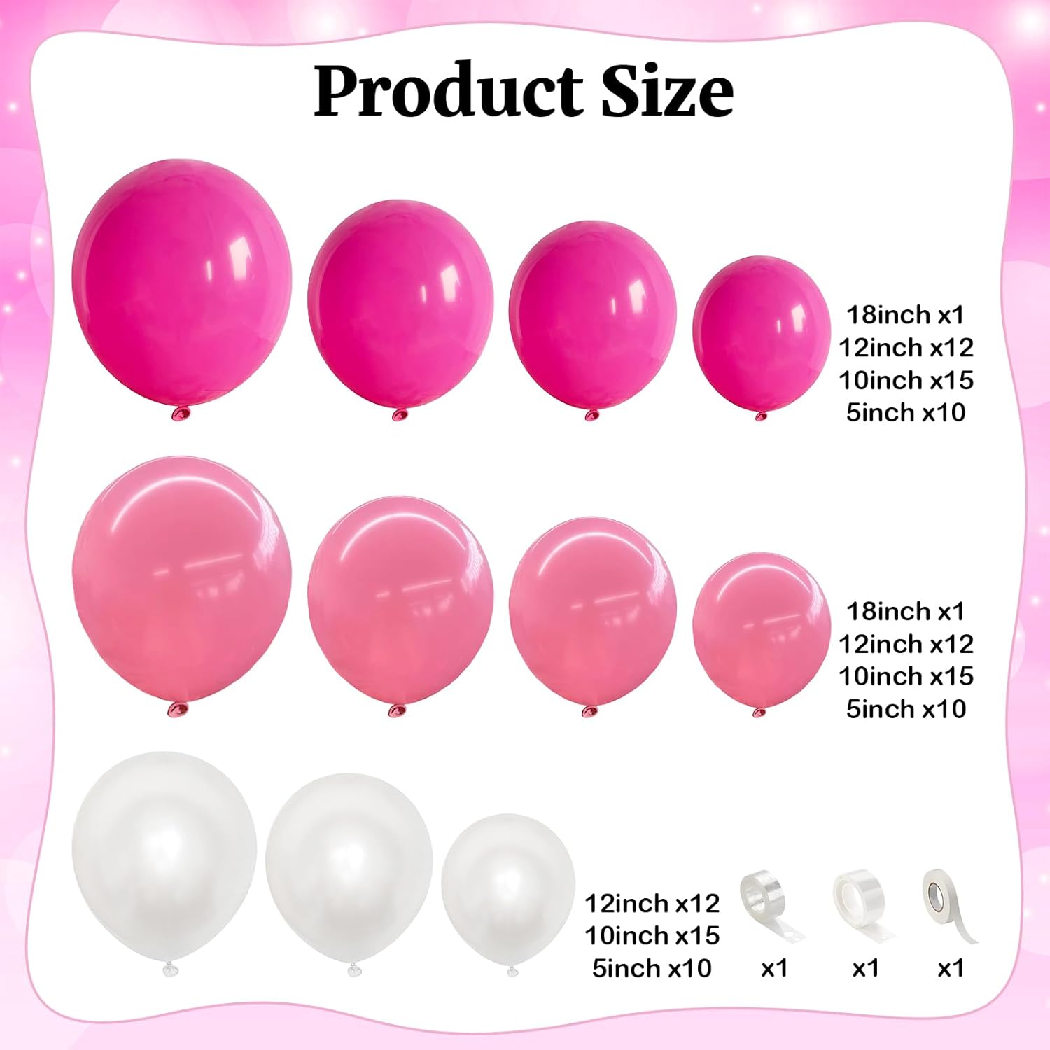 Pink Balloon Arch, Hot Pink Light Pearl White Latex Balloons Different Sizes For Girls Birthday Wedding Baby Shower Valentine'S Day Bridal Shower Bachelorette Party Decorations Supplies