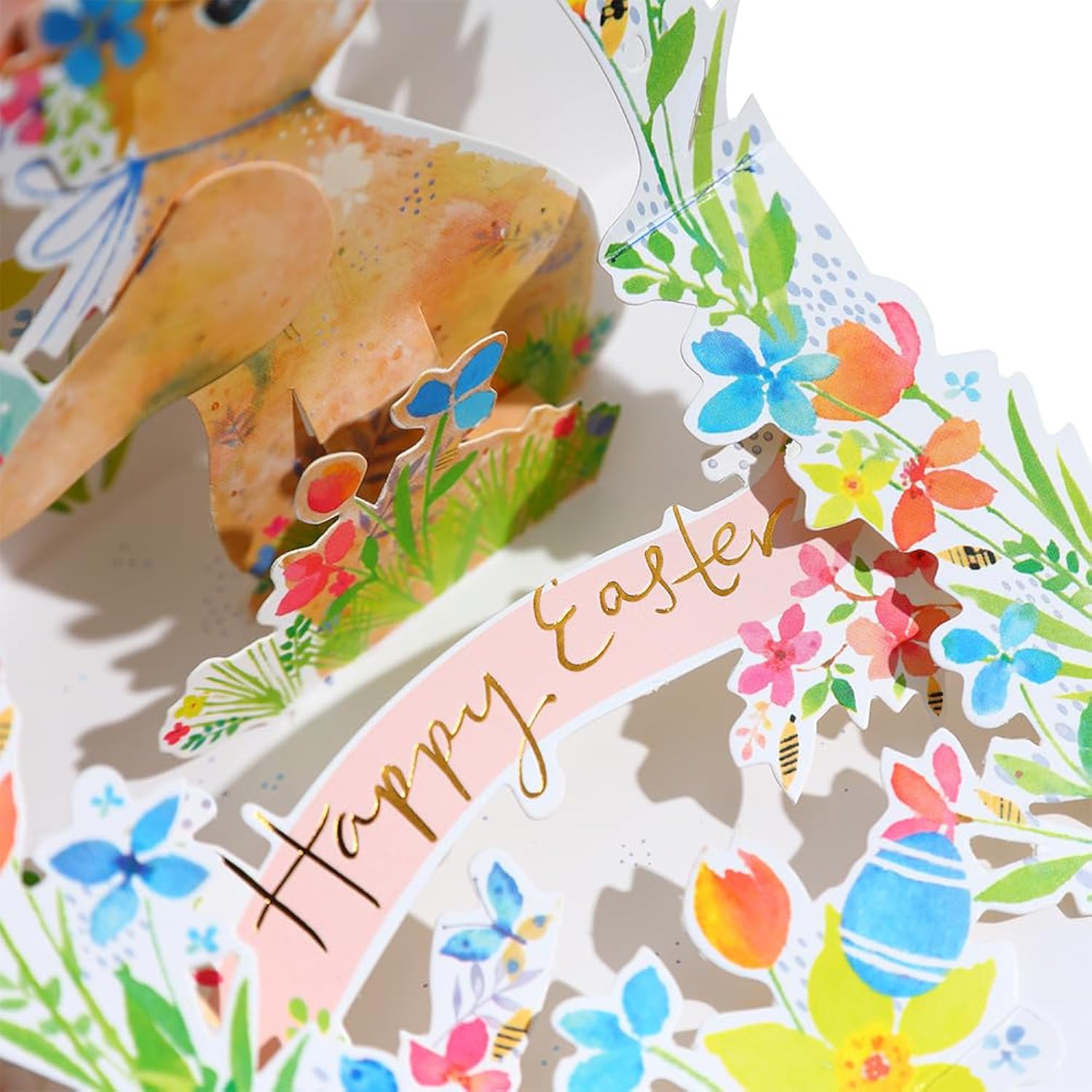 3D Pop-Up Greeting Card, Multi-Layer Paper Cuttings Greeting Card Open Pop-Up Scene Design,Cute Patterns Express The Festive Atmosphere - With Envelope And Blank Label (Easter Bunny)