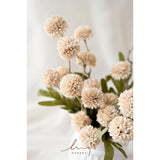 Pompon Mum Artificial Flower, 5Pcs Faux Silk Mini Chrysanth With Stems, Bulk Fake Wedding Filler Flowers For Diy Bouquet Centerpieces Arrangements Shower Decorations, Beige