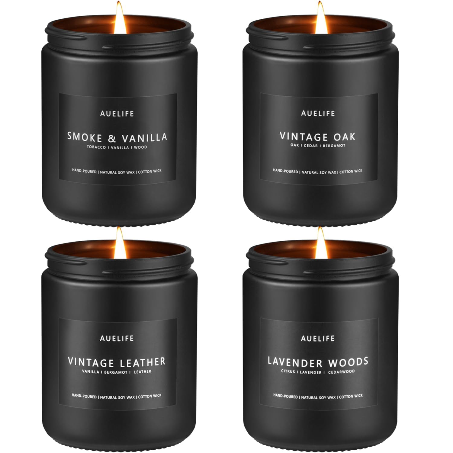 Scented Candles Set | Men Candle Set, Scented Candles For Home, Gifts For Men Aromatherapy Gift Set - 4 Pack Manly Gifts For Dad Fathers Day, Soy Candle Of Leather/Smoke & Vanilla/Oak/Lavender