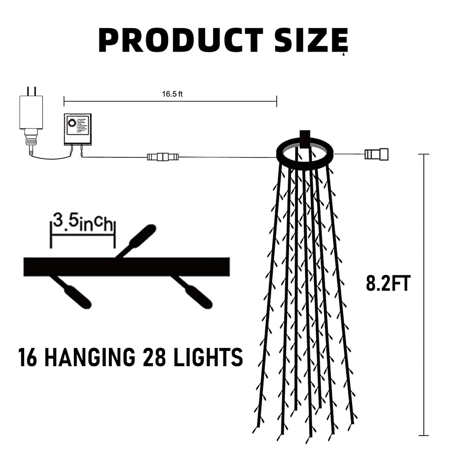 Christmas Tree Lights, 448 Led Waterfall Tree Topper Lights With Remote & 8 Lighting Modes, 8.2Ft X 16 Lines Christmas Light For Indoor Outdoor Yard Party Xmas Decoration (Warm White)
