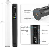Magnetic Handheld Light Wand 11.8 Inch Rechargeable Dimmable Tube Light for TikTok YouTube Vlogs