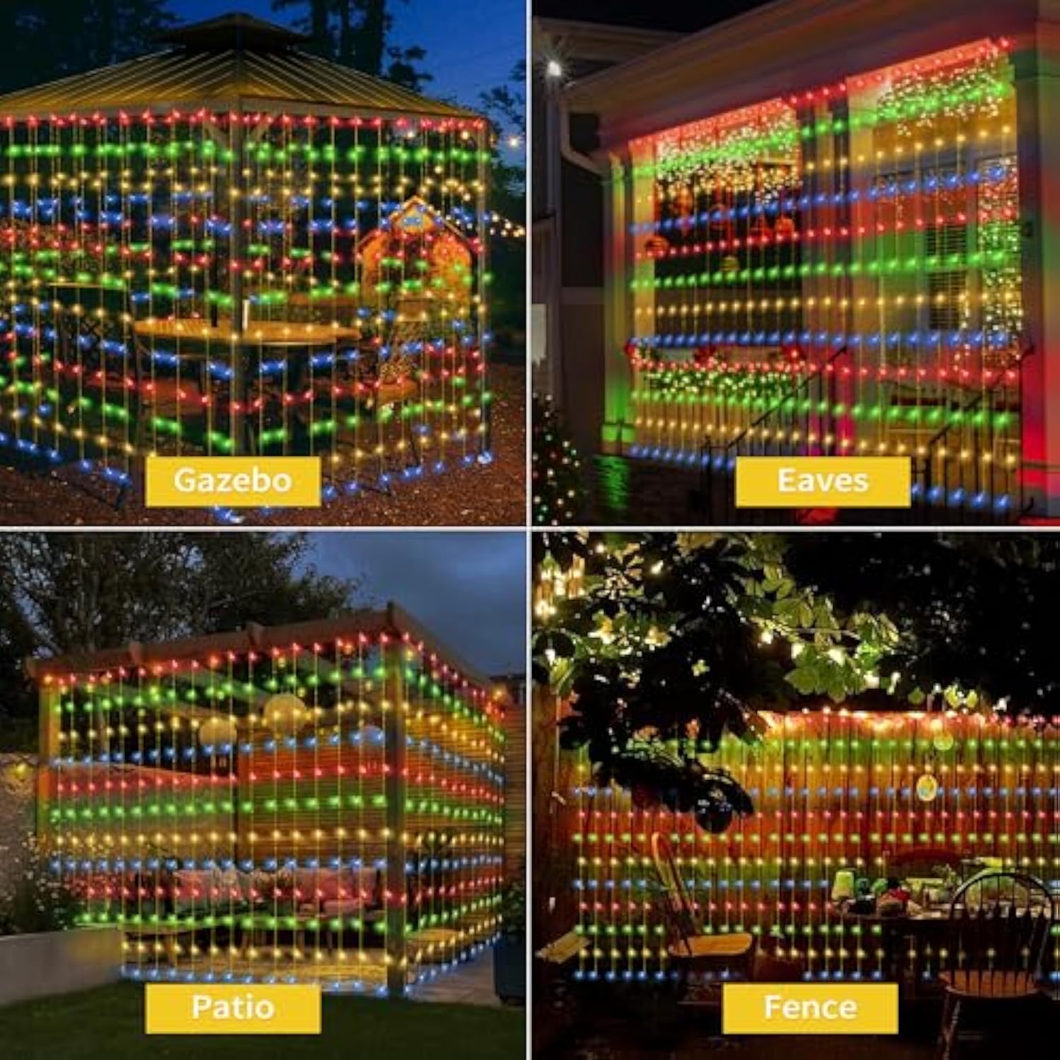 32.8 * 6.56Ft Large Size Solar Curtain Lights Outdoor, 8 Modes String Icicle Lights, Solar Garden Christmas Lights Decor