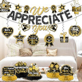 We Appreciate You Decorations, Black Gold Thank You Decorations Includes We Appreciate You Banner And Employee Appreciation Table Decorations And Hanging Swirls For Pastor Appreciation Decorations