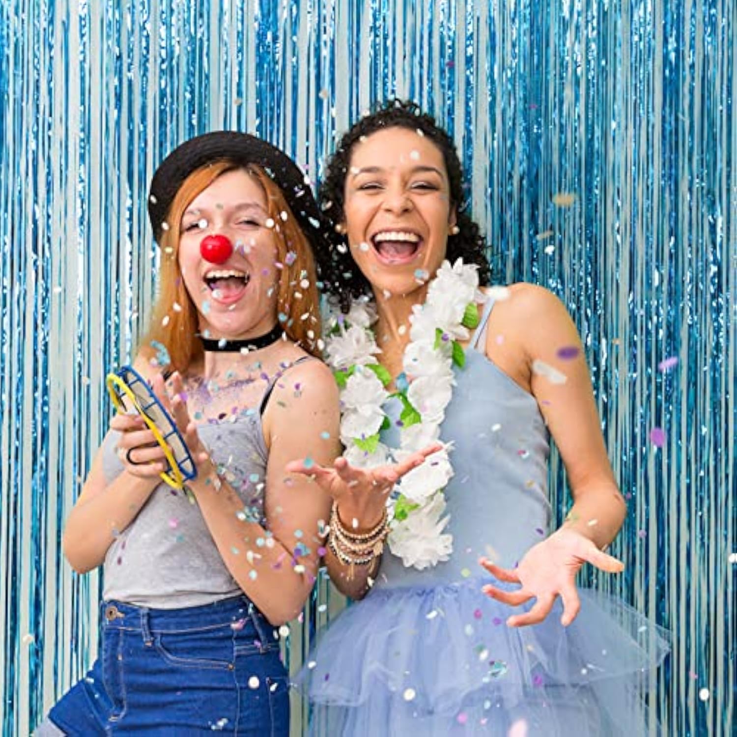 20 Pack Foil Curtain Backdrop Blue Metallic Tinsel Foil Fringe Curtains Photo Booth Props For Birthday Wedding Engagement Baby Shower Bachelorette Christmas Holiday Celebration Party Decorations
