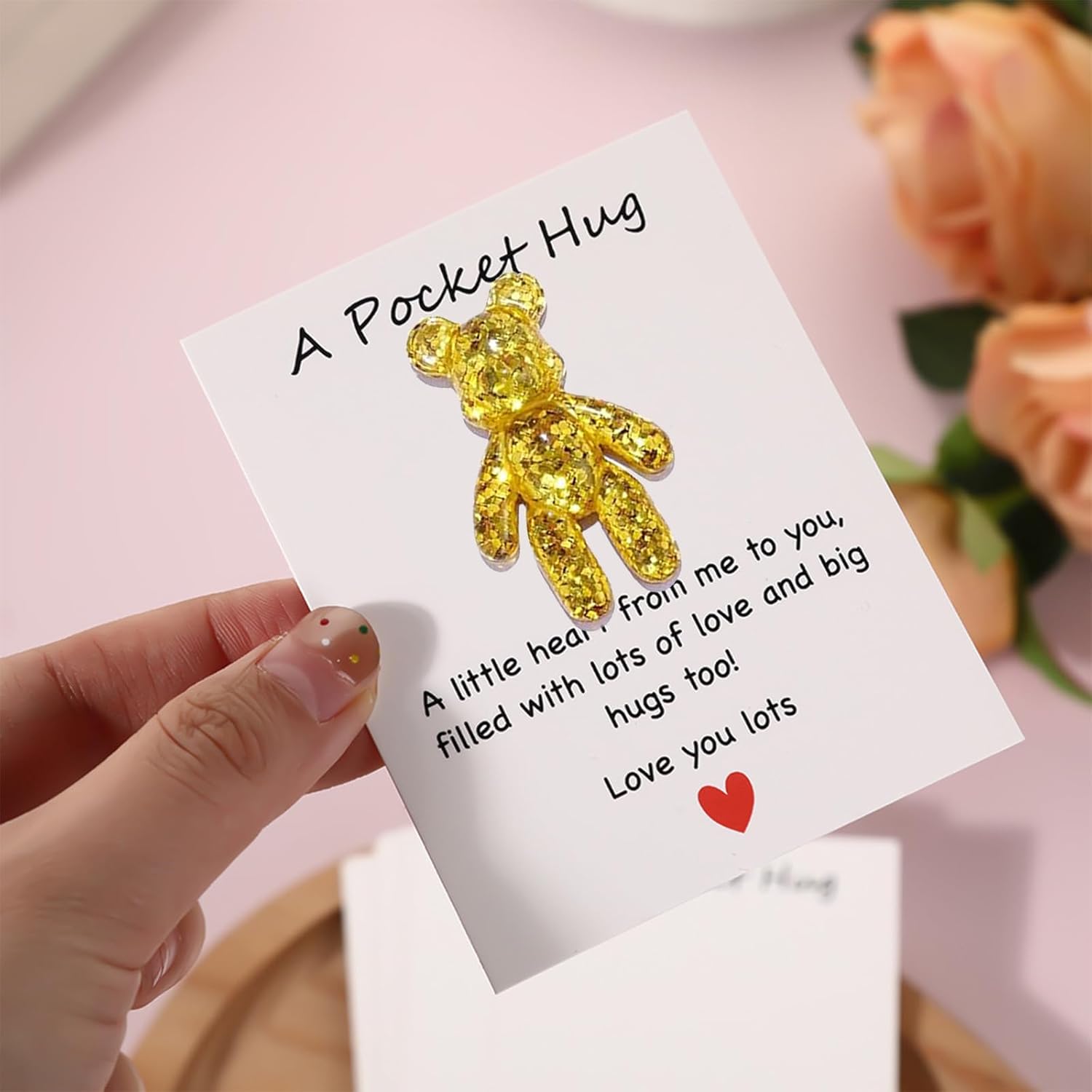 Pocket Bear Hug With Love Card, Pocket Hug Emotional Support Gifts For Men Women, Mothers Day Gifts For Mum (Gold)