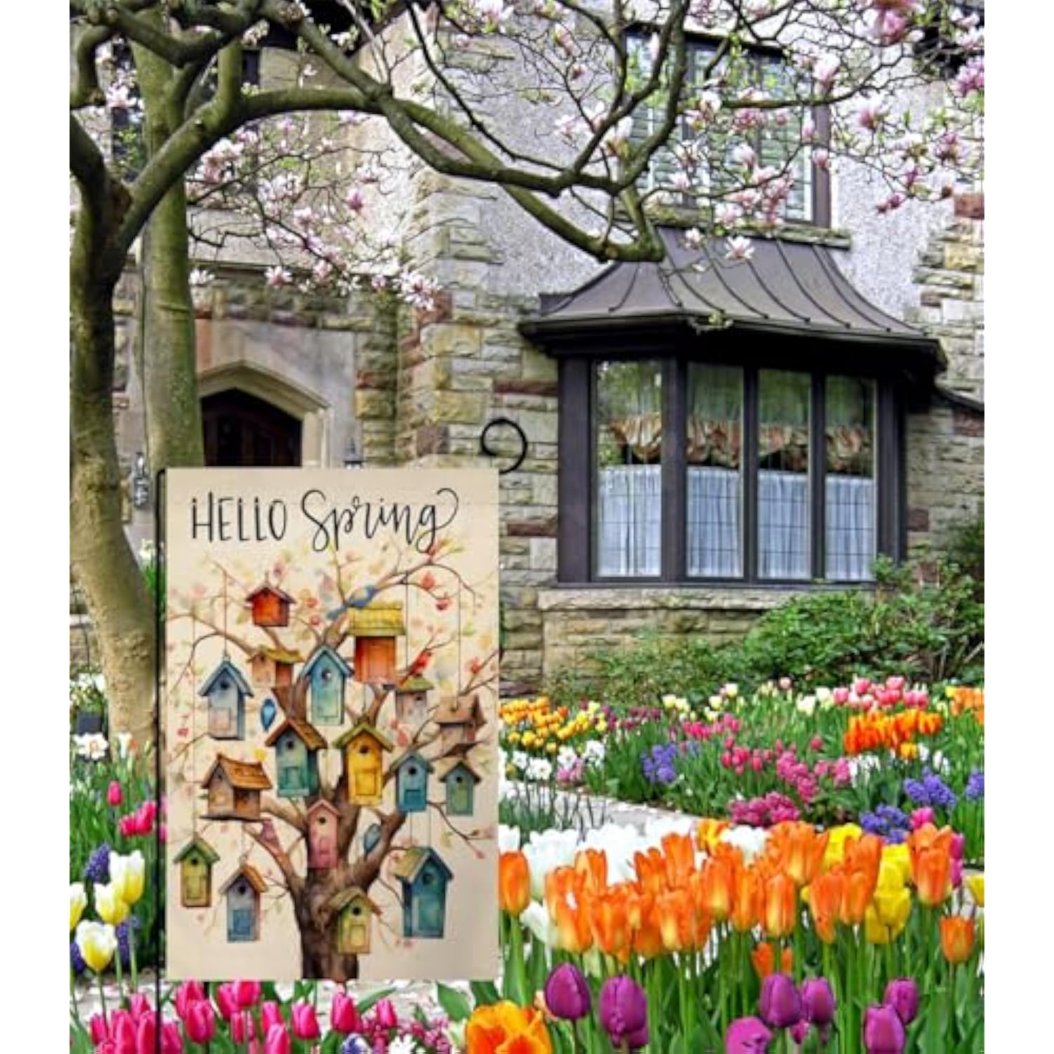 Spring Bird Garden Flag 12X18 Vertical Double Sided Floral Tree Farmhouse Holiday Outside Decorations Burlap Yard Flag Bw578