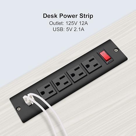 Recessed Flush Mount Power Strip with USB and Desktop Extension Cord