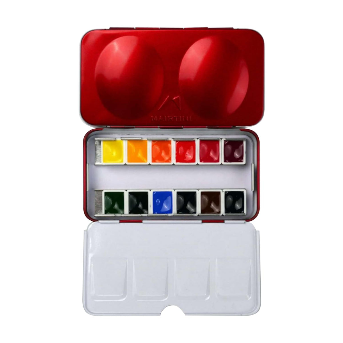 Mairtini Academy Grade Brilliant Series Half-Pan Solid Watercolor Paint Set With Iron Case 12Pcs?Essential Colors?