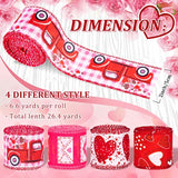 Valentine'S Day Wired Edge Ribbon 26.4 Yards Heart Truck Patterned Cra