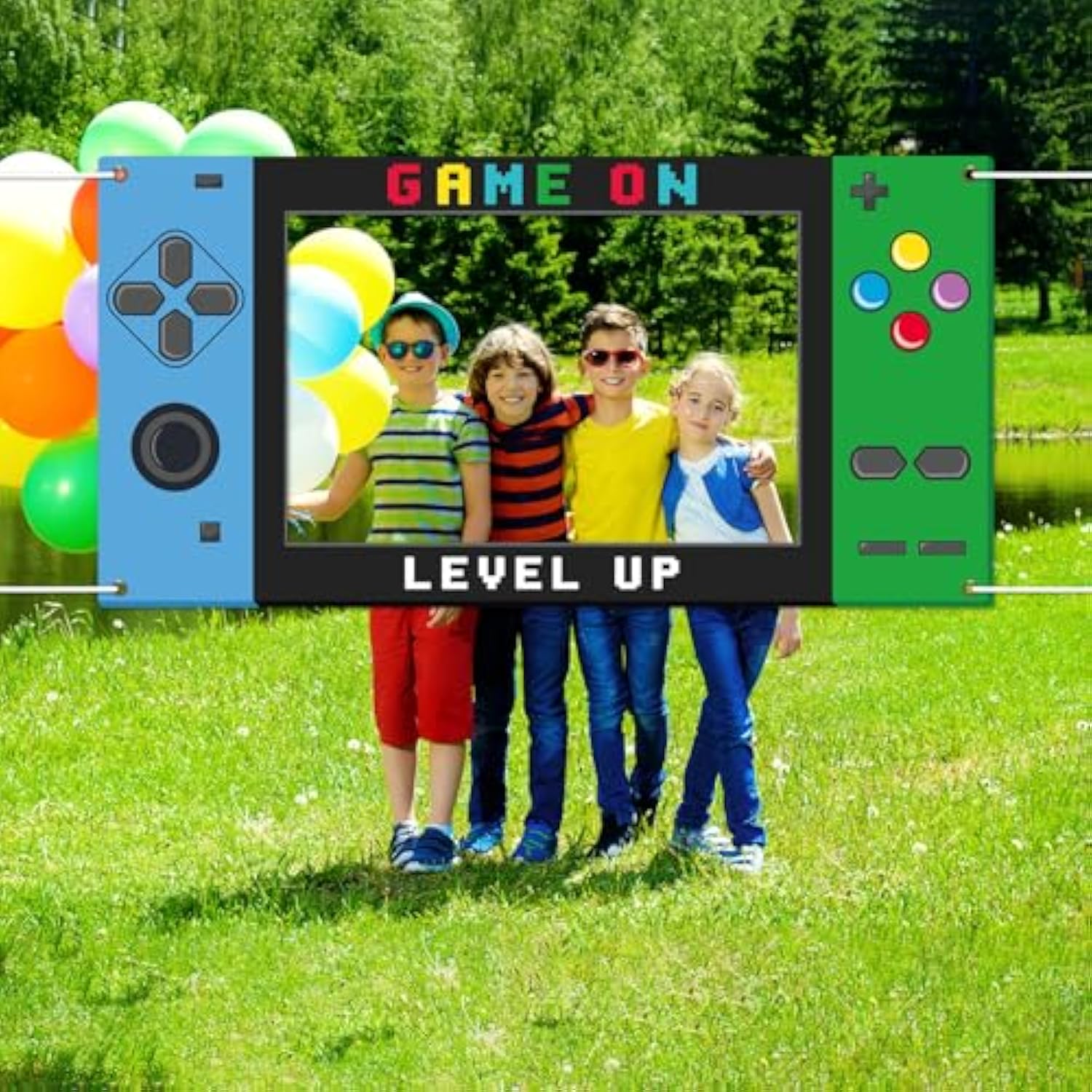 Video game birthday photo prop backdrop and gaming console banner for boys