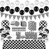127 Pcs Race Car Checkered Party Kit with Banner, Balloons, Tableware for 20 Guests