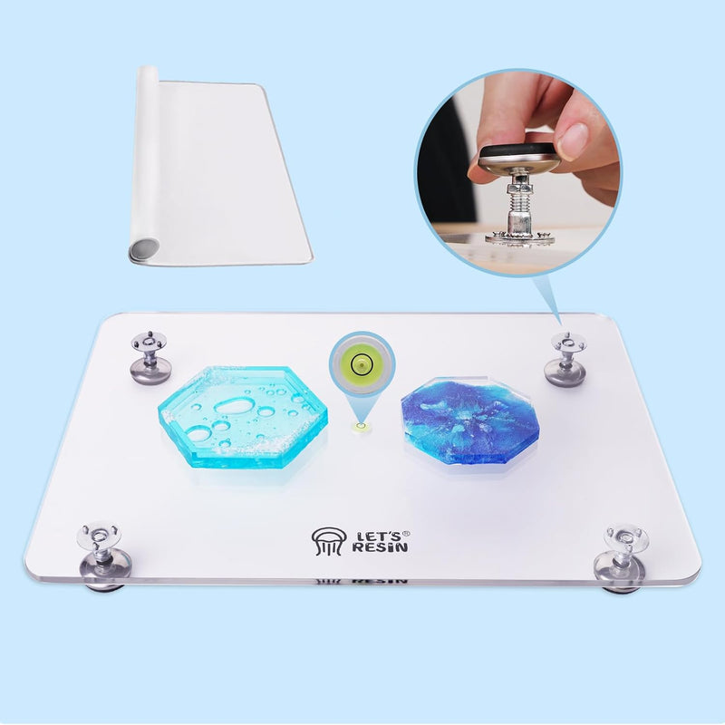 Leveling Table For Resin, 16''X 12'' Acrylic Adjustable Resin Table With Silicone Mat, Multipurpose No Installation Required Self Leveling Board For Molds, Waves, Epoxy