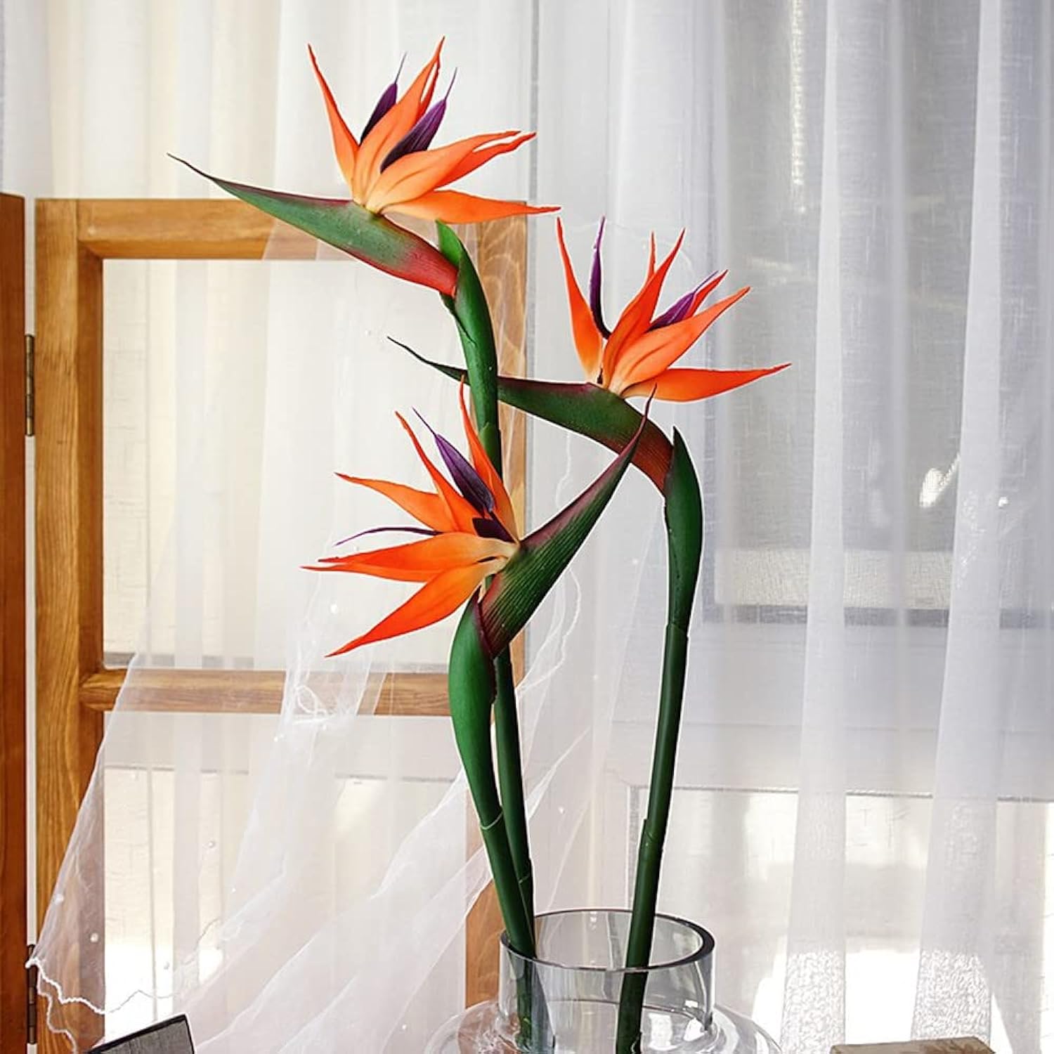 4Pieces Bird Of Paradise Permanent Flower Uv Resistant No Fade Flower Made Of Soft Rubber Pu For Diy Home Artificial Flower Decor 32Inch Large (Orange Red)