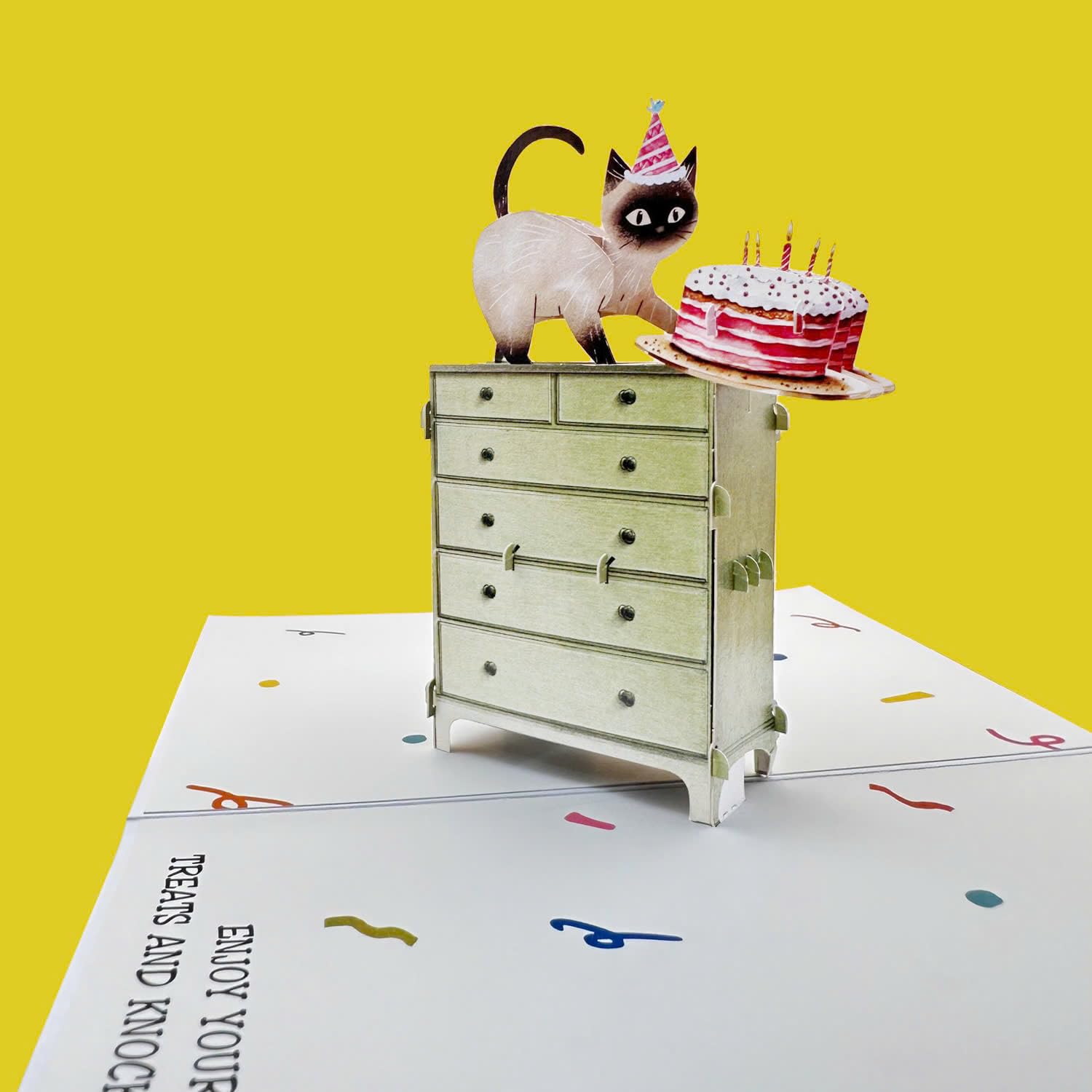 Birthday Card, Funny Cat Birthday Card, Gifts For Cat Lovers, Cat Pop Up Card With Envelope And Removable Note Card, Cute Siamese Cat.