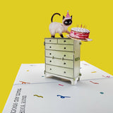 Birthday Card, Funny Cat Birthday Card, Gifts For Cat Lovers, Cat Pop Up Card With Envelope And Removable Note Card, Cute Siamese Cat.