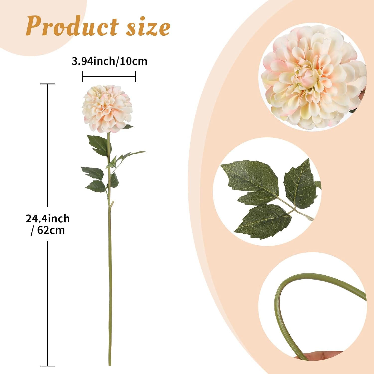 Pink Dahlia Artificial Flowers 5 Pcs Long Stem Silk Dahlia Flowers 27” For Bathroom Tall Vase Wedding Anniversary Centerpiece Aisle Outdoor Decor(Champagne&Pink)