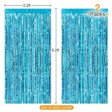 2Pcs 3Ft X 8Ft Light Blue Metallic Tinsel Foil Fringe Curtains Backdrop For Frozen Mermaid Blue Birthday Party Decorations, Baby Shower Bachelorette Bridal Shower Party Decorations