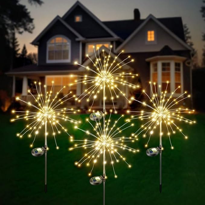 2 Pack Solar Firefly Garden Lights 16 LED Warm White Waterproof Yard Patio Decor