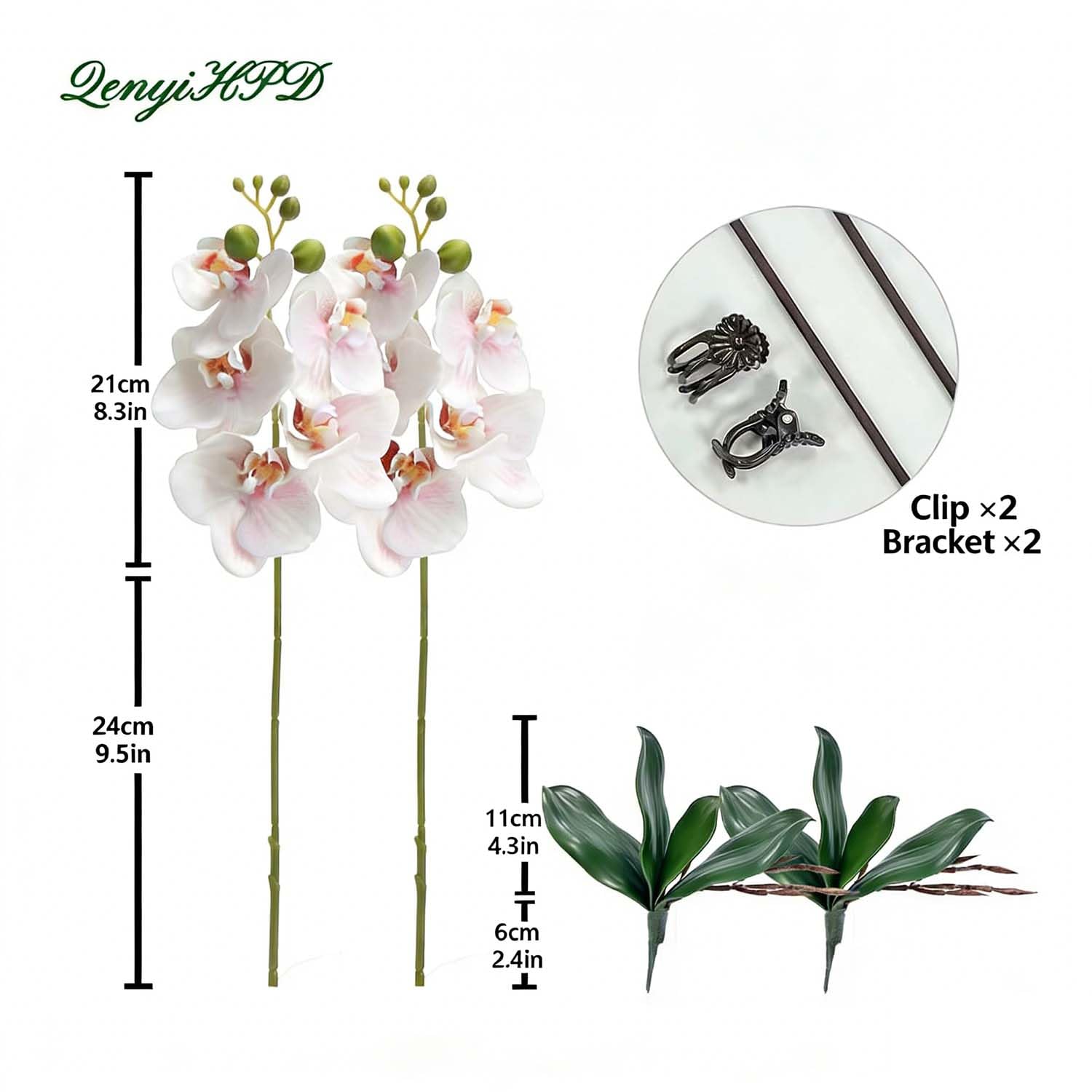 Realistic Artificial Phalaenopsis Orchid, 2 Stems Faux Orchid With 2 Rooted Leaves, No Maintenance Silk Flower With Bendable Stem For Home Office Decoration (Pale Pink)