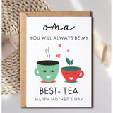 Cute And Funny Best-Tea Card For Oma - Mother'S Day Card - Happy Mothers Day Card - Mothers Day Card With Illustration - Card For Mum Day - Card For Oma