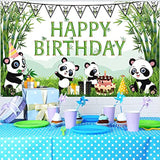 Cartoon panda party backdrop with green bamboo for kids birthday and baby shower