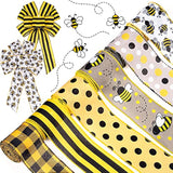 30 Yard Bumble Bee Ribbon 6 Design Yellow Black Dots Plaid Strip Wired